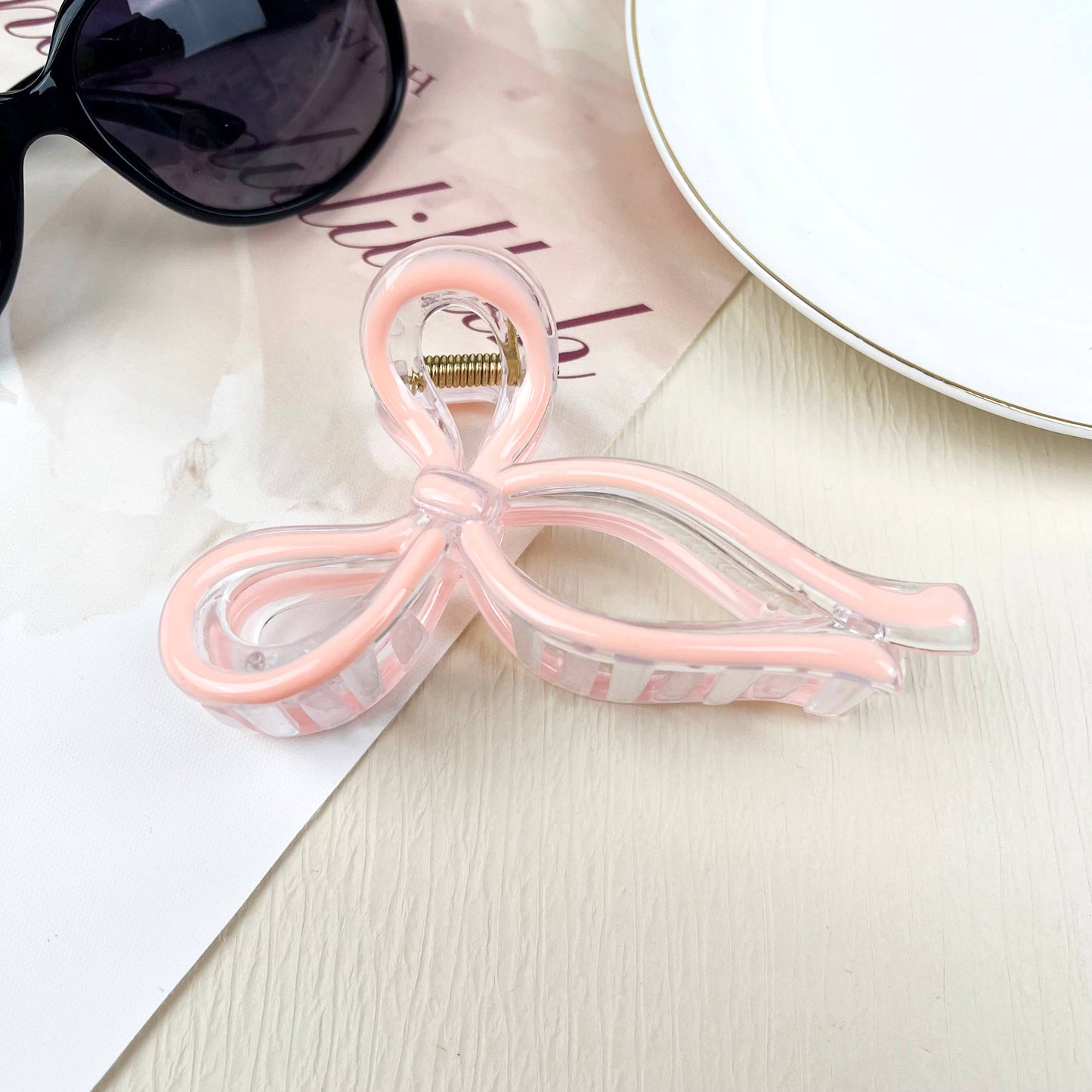 Jelly Color Bow Hair Clip Retro Simple Claw Clips Pink