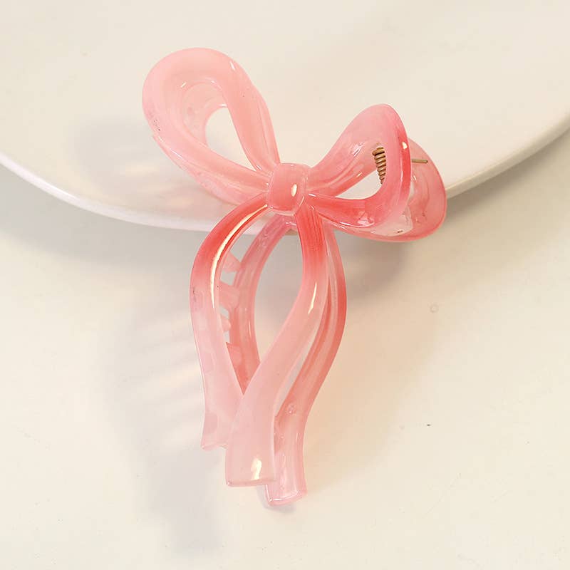 Gradient Jelly Color Bow Hair Claw, Sweet Hair Accessories Pink