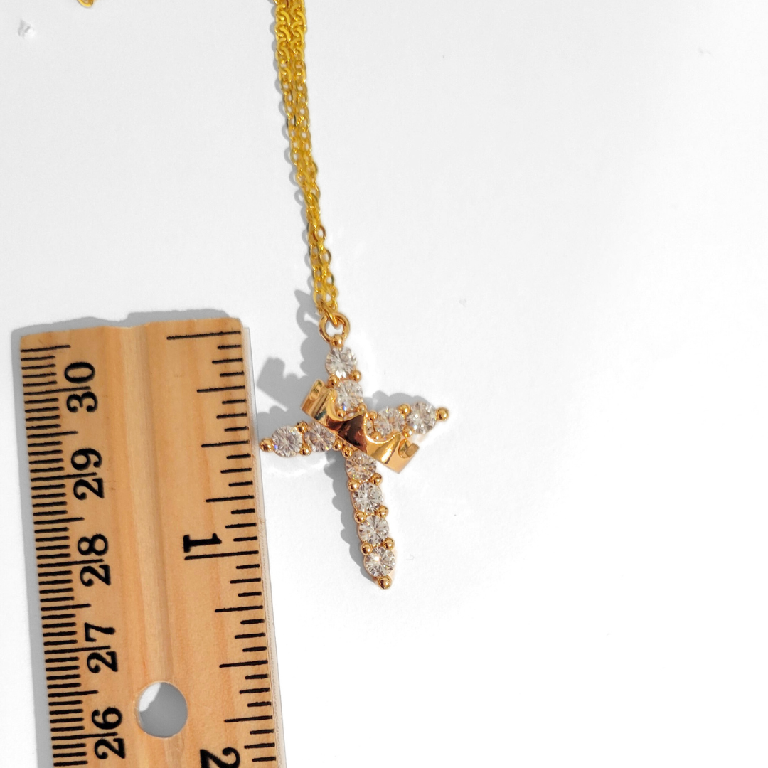 Faceted Stainless Gold Cross Necklace | Womens Jewelry