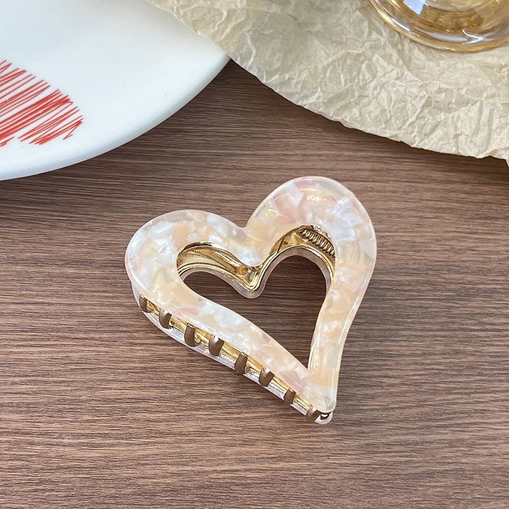 Valentine's Day Hollow Heart Acetate Hair Claw Clip LightPinkWhite