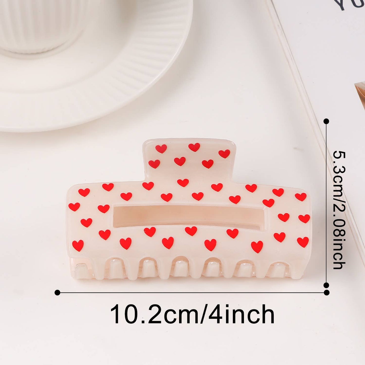 Valentine's Heart Print Romantic Hair Claw Clip White-L
