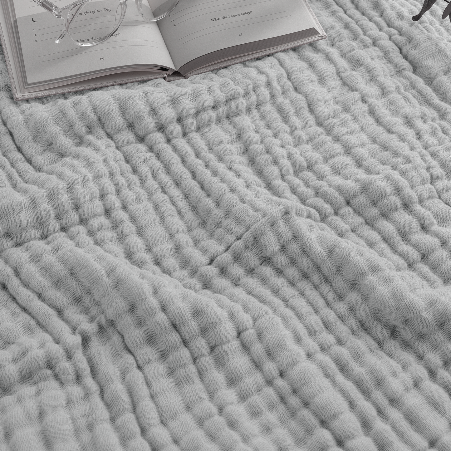 Muslin Blanket for Adults, 6-Layer Bedding by Comfy Cubs Heather Blue