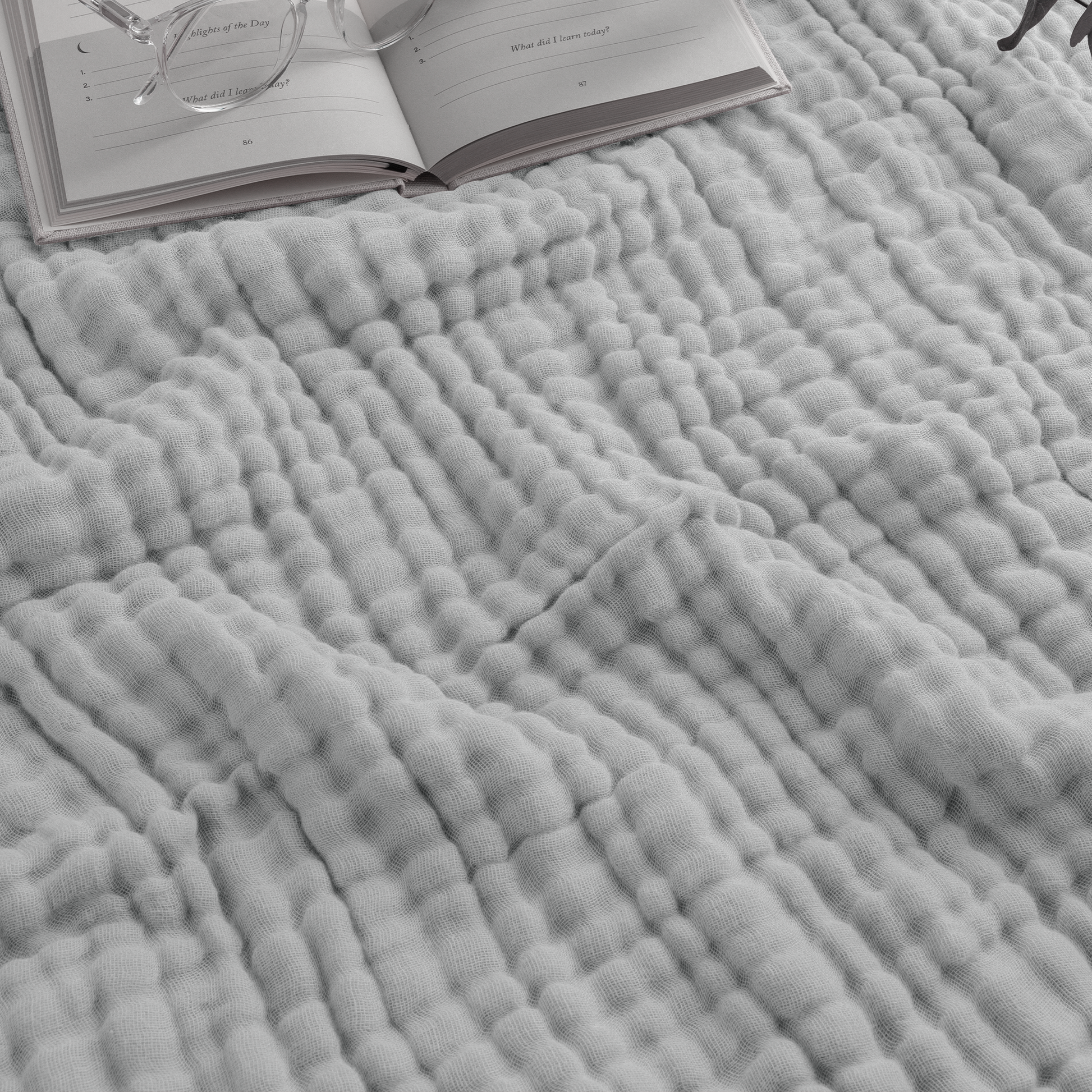 Muslin Blanket for Adults, 6-Layer Bedding by Comfy Cubs Heather Blue