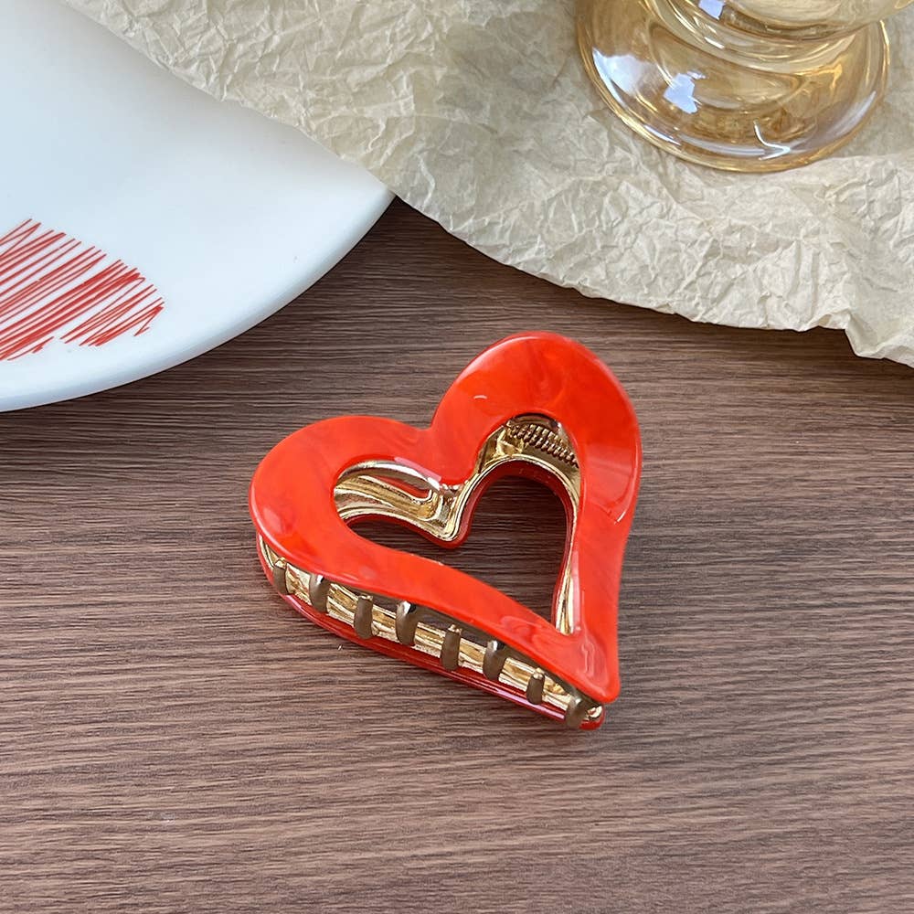 Valentine's Day Hollow Heart Acetate Hair Claw Clip Red
