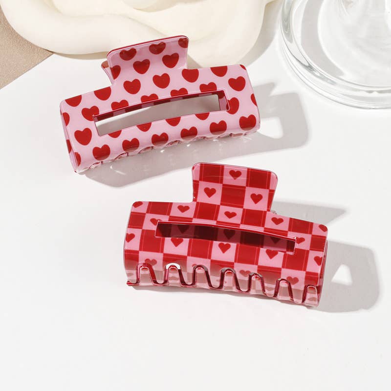Romantic Valentine's Day Heart Print Square Hair Clip