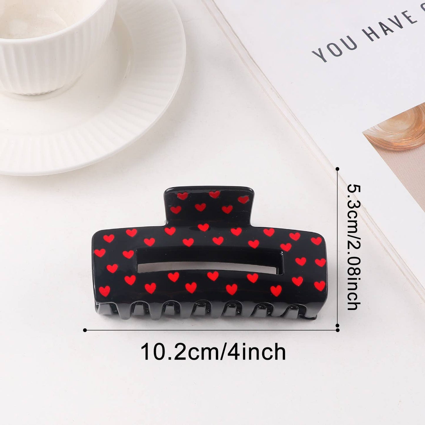 Valentine's Heart Print Romantic Hair Claw Clip Black-L