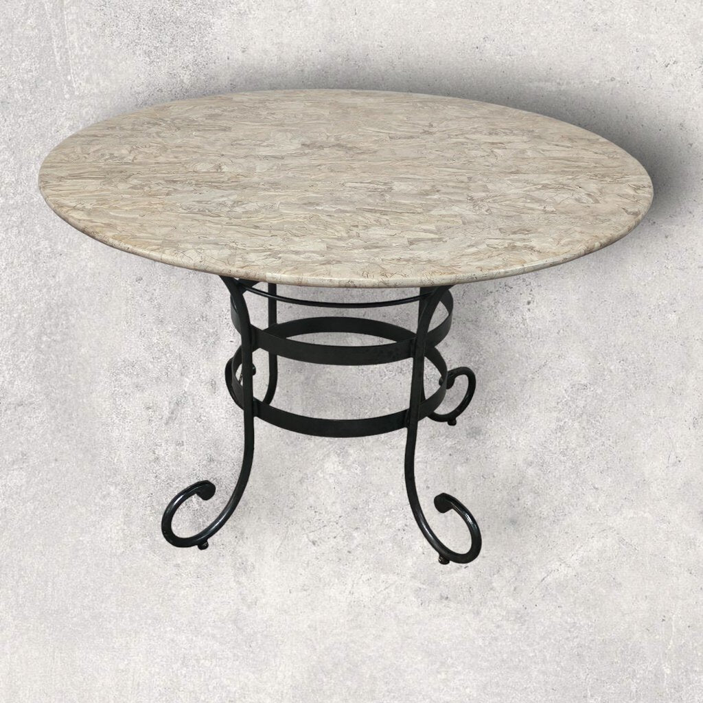 Round Faux Marble and Iron Table