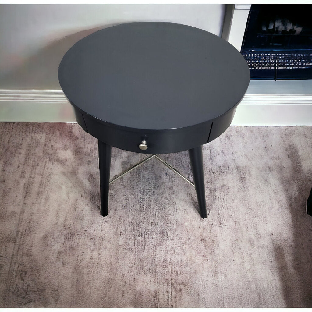 Charcoal & Chrome Modern Oval Side Table