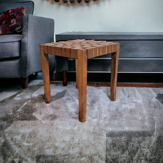 4891 Wood and Leather Side Table