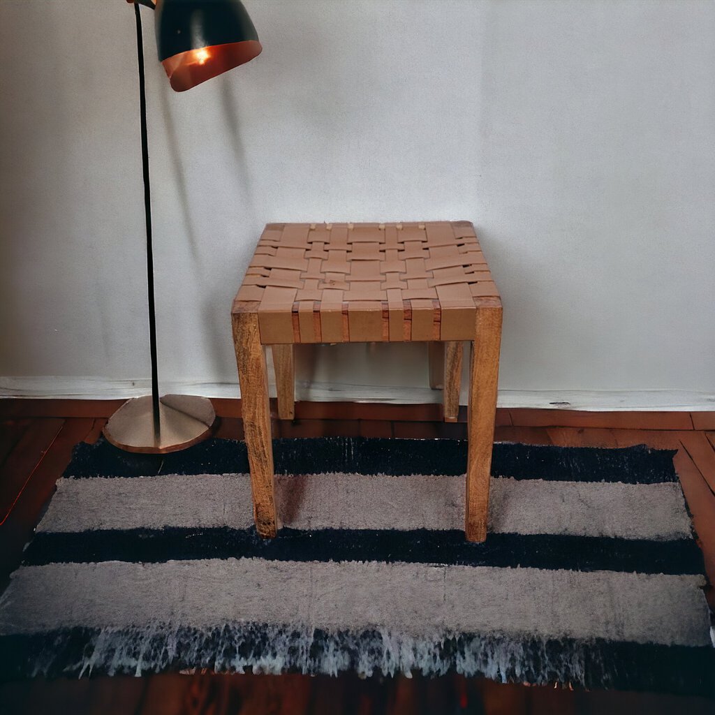 4891 Wood and Leather Side Table