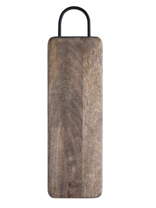 Mango Wood Cheese/Cutting Board w/ Black Metal Handle, Walnut Finish