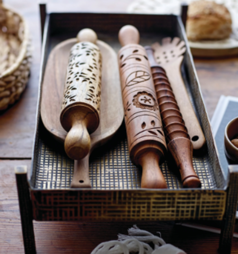 15"L Hand-Carved Acacia Wood Rolling Pin, Natural