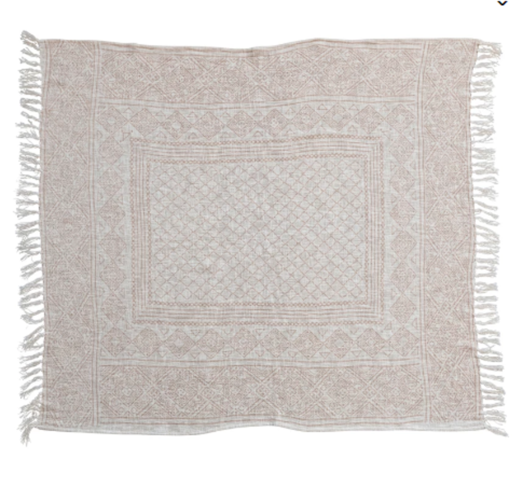 Cotton Slub Printed Throw w/ Pattern, Ivory & Putty Color