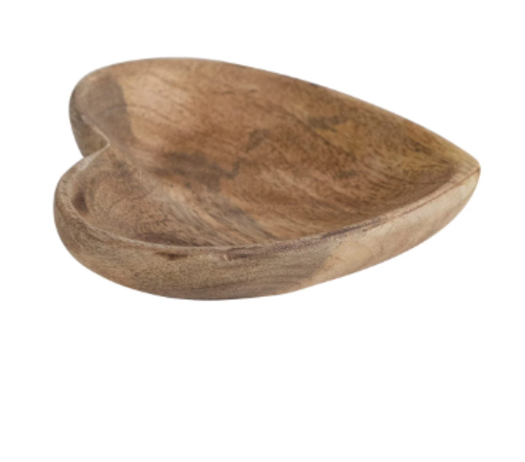 Mango Wood Heart Shaped Dish, Natural