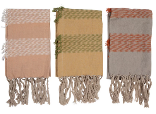 Cotton Tea Towels w/ Stripes & Fringe