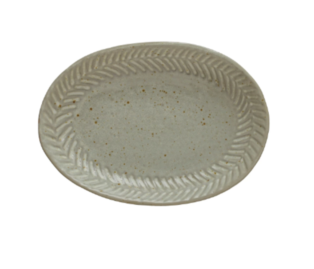 White Debossed Stoneware Plate | Reactive Glaze